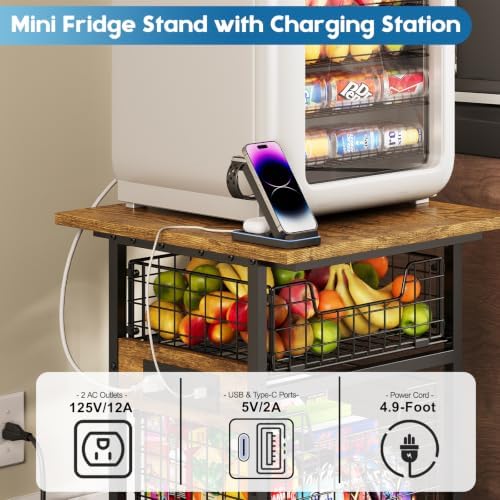Mini Fridge Stand with Storage and Power Outlet, Small Refrigerator Stand - Image 2