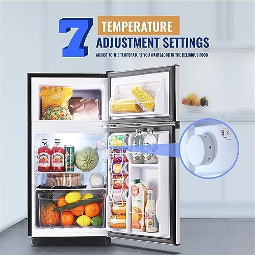 WANAI Refrigerator 3.5 Cu.Ft Refrigerator with Freezer, Retro Fridge with Dual Door,7 Adjustable Thermostat, Adjustable Shelves For Dorm, Office Bedroom, Silver - Image 6