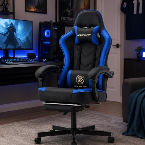 Office Desk Computer Gaming Chair for Adults, Ergonomic High Back Gamer Chair with Massage and Pocket Spring Cushion, Swivel Comfy Video Game Chairs with Footrest and Lumbar Support (Black Blue) - Image 2