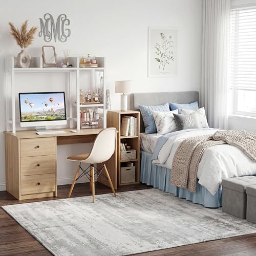 BOLUO Desk Hutch Dorm Room, Desktop Bookshelf for Computer Desk 37" Hutch Organizer Tabletop Storage Rack for College Essentials Home Office White - Image 5