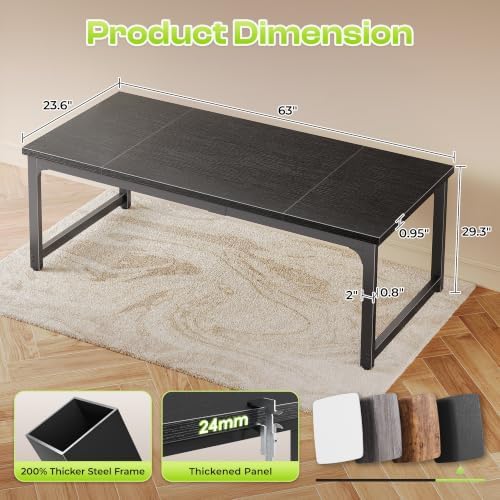PRAISUN 63 x 24 Inch Computer Desk, 0.95'' Thicker, Heavy Duty, Black - Image 3