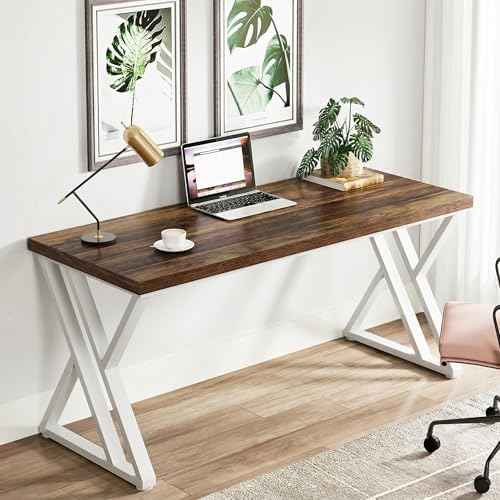 Tribesigns Modern Walnut/White 55" Heavy Duty Computer Desk, Study & Work Desk, 23.6"D x 55.1"W x 29.5"H, Z-Shaped Metal Legs, 330 lbs Capacity - Image 4