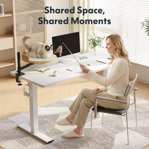 FLEXISPOT EN2 55"x28" Standing Desk with Solid Wood Cat Bed, White - Image 2