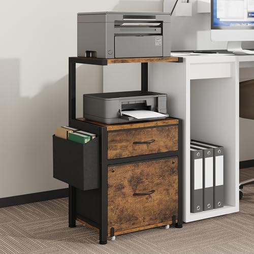 HIGDBFE File Cabinet with 2 Fabric Drawers and Printer Stand, Rustic Brown by HIGDBFE