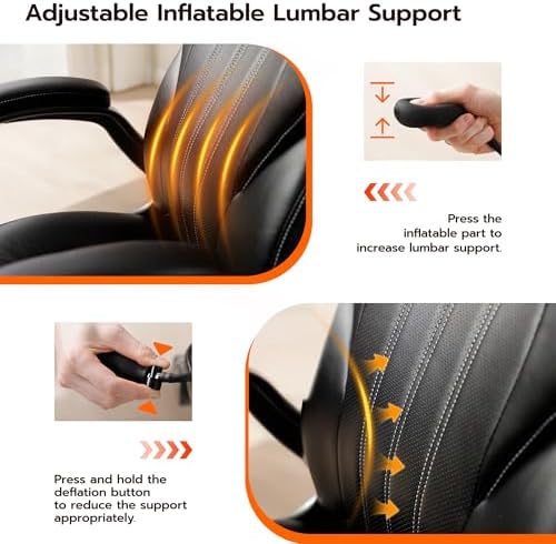 Ylzyxal Office Desk Chair, Ergonomic Computer Chair with Padded Flip-Up Arms and Adjustable Lumbar Support, PU Leather Executive Chair with Tilt Lock and 360° Swivel Rolling Wheels for Work, Study - Image 3