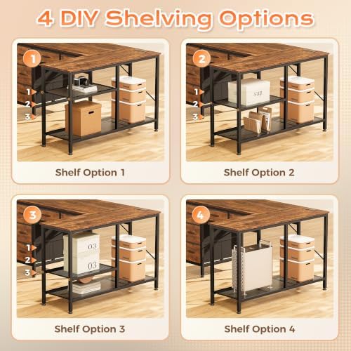 PRAISUN 55 Inch L Shaped Desk with Power Outlets, 5 Fabric Drawers - Image 7