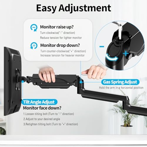 MOUNTUP Triple Monitor Mount for 17-32 inch Screens, Full Motion Triple Monitor Stand, 3 Monitors Desk Mount Holds 4.4-19.8 lbs Each, Clamp & Grommet Mounting, Black - Image 2