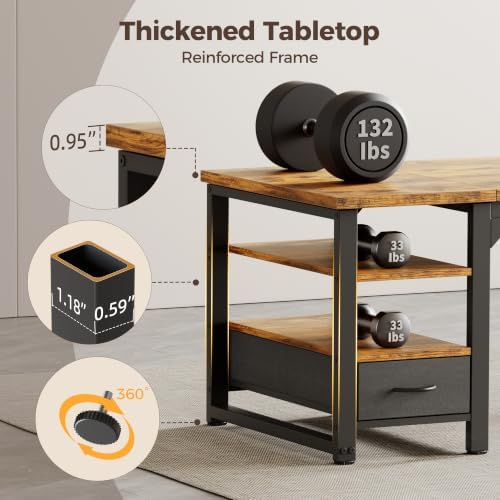 Mericonia 48 in Computer Desk with Drawer, 1" Thick Reversible Office Desk - Image 5