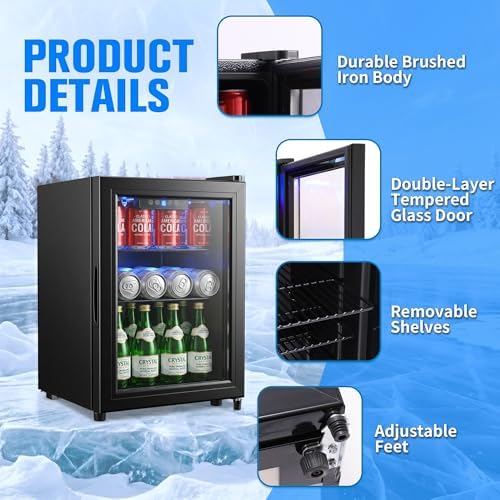 48 Can Mini Fridge, 1.7 Cu.Ft Drink Beverage Cooler with Digital Temperature Control & Glass Door, Countertop Small Beer Soda Wine Refrigerator for Office Bar Dorm Bedroom - Image 5