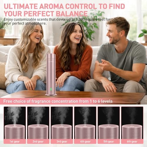 Waterless Diffuser Starter Kit with 5 Scent Oils - Cold Air Diffuser Machine for Home, Hotels and Large Room, 1000 Sq.Ft Coverage Hotel Scent Essential Oil Diffuser, Remote Control, 4.05 Oz, Pink-N - Image 3