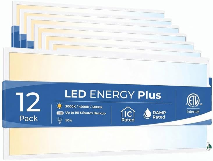 2X4 LED Flat Panel Light with Emergency Battery Backup, 50W 3000K/4000K/5000K, 0-10V Dimmable, 6250 Lumens, LED Drop Ceiling Lights, 100-277V, UL Listed(12 Pack) by LEDENERGYPLUS