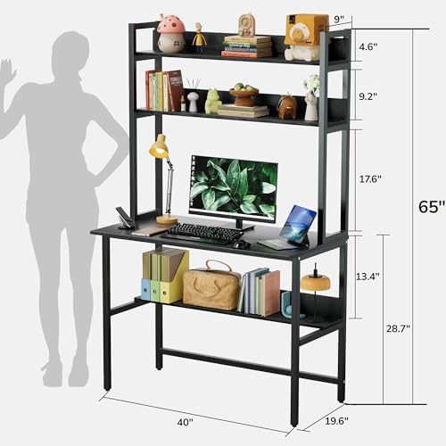 Aquzee 40 Inch Desk with Hutch, Computer Desk with Shelves - Image 3