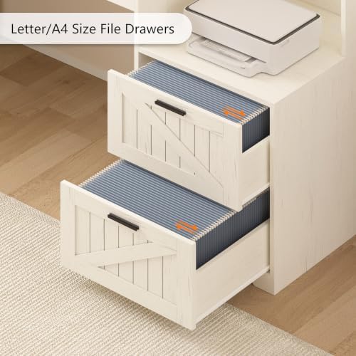 63" Farmhouse L Shaped Desk with Drawers and Printer Stand for Home Office - Image 5