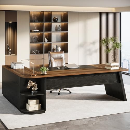 Tribesigns 79" Executive Desk, Large Office Desk with Cabinet, L-Shaped by Tribesigns