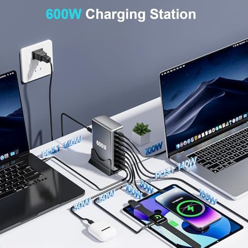 600W USB C Fast Charger Block, Multi-port USB Charging Station, GaN Ⅲ Double 140W PD PPS Port Fast Charging Station for Multiple Devices,Laptop Wall Charger Compatible with MacBook, iPhone 17,iPad etc - Image 2
