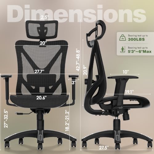 ELABEST Mesh Office Chair,Ergonomic Computer Desk Chair,Sturdy Task Chair- Adjustable Lumbar Support & Armrests,Tilt Function,Comfort Wide Seat,Swivel Home Office Chair (Onyx) - Image 3