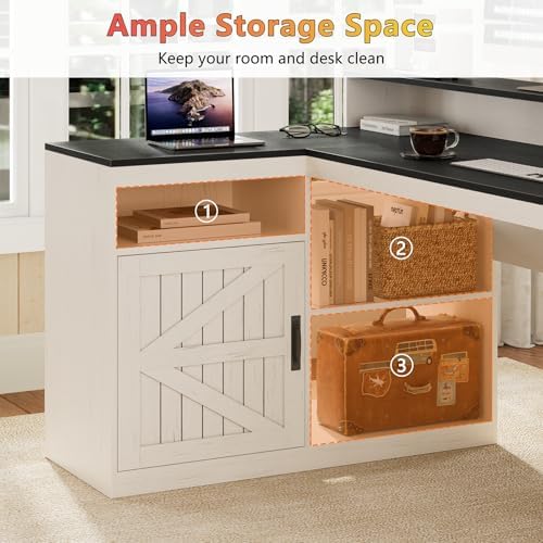 63" Farmhouse L Shaped Desk with Drawers and Printer Stand for Home Office - Image 6