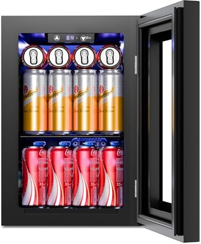 Antarctic Star 18L Beverage Refrigerator Cooler 24Can, Mini Fridge with Quiet Compressor, LED Light,Freestanding Small Fridge with Electronic Temperature Control for Home and Bar(40-61 ℉) by AntarcticStar