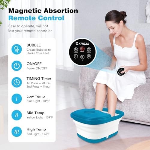 KNQZE Collapsible Foot Spa Bath with Heat & Bubble, Foot Soaking Tub with Timer and Red Light, 16 Rollers & Pumice Stone, Enjoy Warm Water Foot Bath, Gift for Wife and Mom, Blue - Image 3