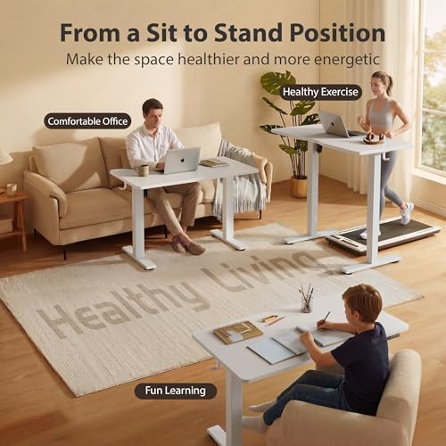 Cubiker Standing Desk, 55x24 Inches Sit Stand Home Office Desk, Electric Stand up Desk, Adjustable Desk with Splice Board, White Frame/White Top - Image 3