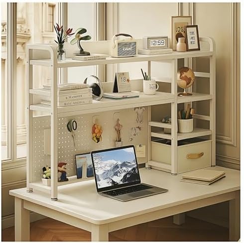 Desktop Bookshelf, pegboard Storage and Organization Rack, Dorm Desk Shelf, Desk Hutch, Desktop Storage for Office, Study, Student Display Rack,Desktop Shelves (White 53.2" Lx9.9 Wx37 H) by Unknown