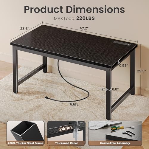 Huuger 48 x 24 inch Desk with Power Outlets & 0.95 Inch Thicker Desktop - Image 2