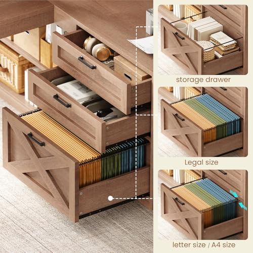 SEDETA 61" L Shaped Office Desk with Drawers and Storage, Light Brown - Image 3