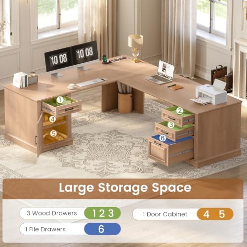 SEDETA 69" Executive L Shaped Computer Desk with 4 Drawers, Storage - Image 4