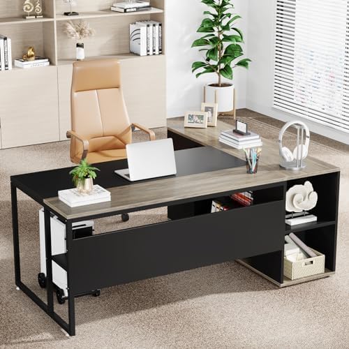 Tribesigns 71 inch Executive Desk, L Shaped Desk with Cabinet Storage - Image 5