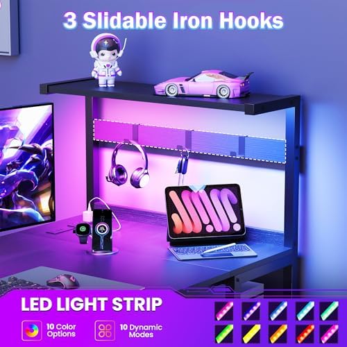 55in Gaming Computer Desk with Drawers & Storage Shelf & Iron Hook, Black - Image 4