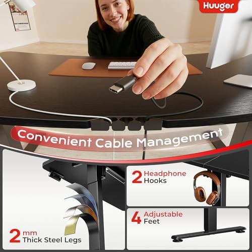 Huuger 55 X 24 Inch Electric Standing Desk with Power Outlets and USB-C Port, Height Adjustable Desk, Sit Stand Desk for Home Office, Computer & Gaming Desk with 3 Presets, Stable Steel Frame, Black - Image 6