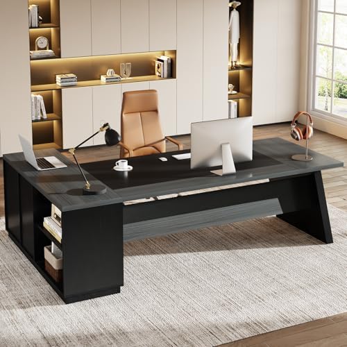 Tribesigns 78" L-Shaped Executive Desk, Large Modern Office Desk with Drawers and Lateral File Cabinet, Business Furniture with Storage Shelves, Big Computer Desk for Home Office (Grey + Blcak) by Tribesigns