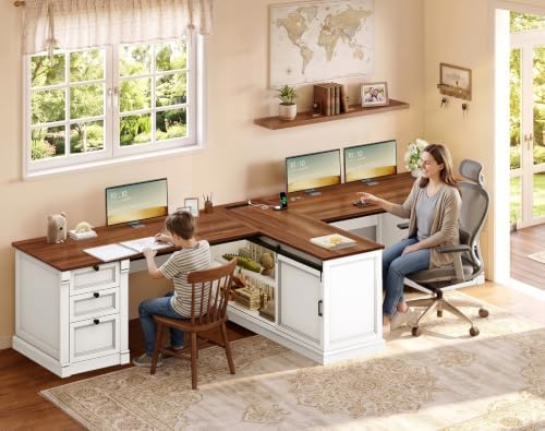 SEDETA 110.2" 2 Person Desk with 6 Drawers & Storage Shelves, Power Strip - Image 3