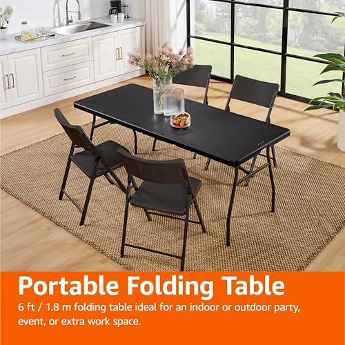 Amazon Basics Heavy Duty Portable Folding Table, 6 ft, Indoor & Outdoor, Fold-in-Half Design with Carrying Handle, for Events, Easy Folding and Storage, Black - Image 6