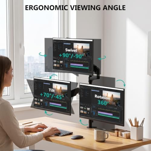 WALI Stacked Triple Monitor Mount for 13-34 inch Screens, 19.8 lbs per Arm - Image 3