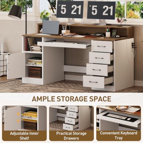 RALGEND 55" Office Desk with Drawers, Farmhouse Executive Desk with Drawers - Image 6