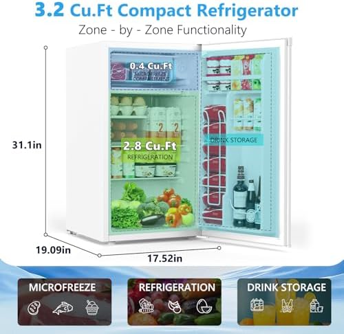 COWSAR 3.2 Cu.Ft Mini Fridge with Freezer for Bedroom Dorm, White - Image 2