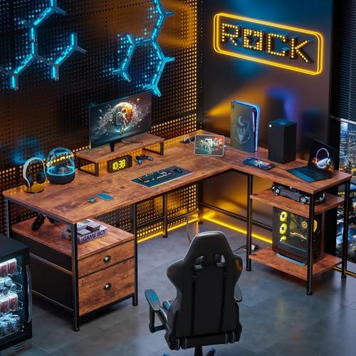 Furologee 50 Inch L Shaped Computer Desk with Power Outlet, Rustic Brown - Image 2