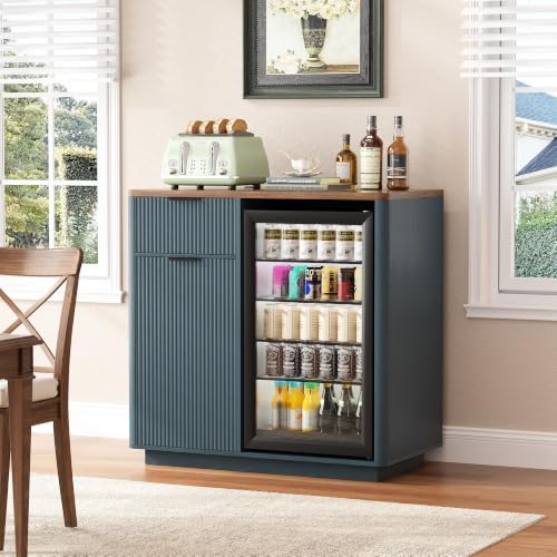 Vabches Mini Fridge Cabinet, Coffee Bar Cabinet with Fridge Space, Blue by Vabches