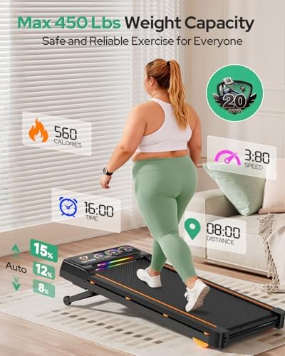 Walking Pad with 15% 12-Level Auto Incline, 450 lbs Capacity UI Screen, Rayspace 3.5HP Quiet Under Desk Treadmill with Bluetooth Speaker & Remote Control, Folding Treadmills for Home Hiking - Image 5