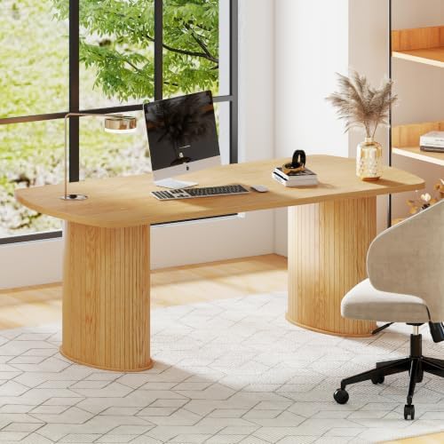 NSdirect Large Office Desk, 63" Oval Computer Desk for Home Office, Multi Purpose Executive Work Table, Farmhouse Writing Desk for Living Room (Natural) - Image 3