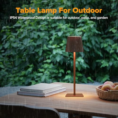 LUTEC 4 Pack Cordless Table Lamp,6000mAh Rechargeable Battery Operated Desk Lamp,Two Adjustable Heights,Waterproof, Touch Control & 3 Color Stepless Dimming for Restaurant/Bedroom/Bars/Outdoor (Brown) - Image 5