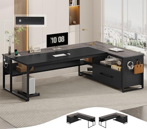 UPOSOJA 71" Executive Desk, L Shaped Office Desk with Widen File Drawers by UPOSOJAWishesYouaNiceDay