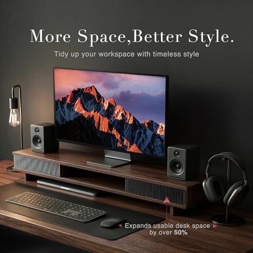 Dual Monitor Stand Riser with Storage Drawer for Desk Organization - Image 3