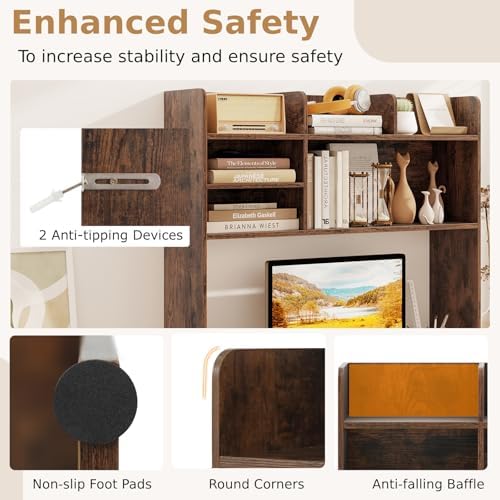 37" Desk Hutch Organizer, Desktop Bookshelf for Monitor Up to 32" - Image 6
