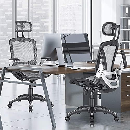 GABRYLLY Ergonomic Office Chair, High Back Home Desk Chair with Headrest, Flip-Up Arms, 90-120° Tilt Lock and Wide Cushion, Big and Tall Mesh Chairs for Man Woman, Grey Task Chair - Image 2