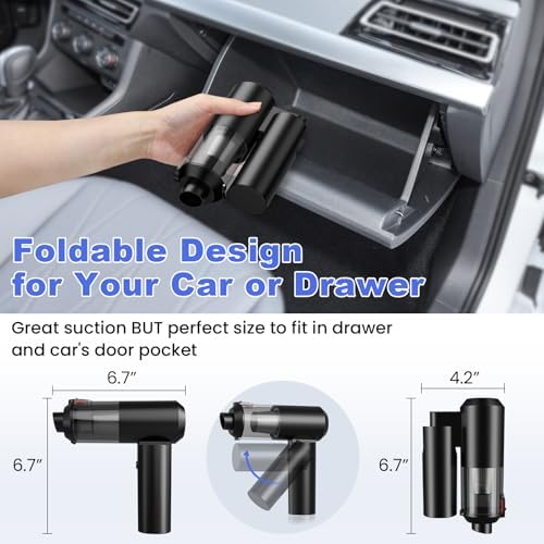 Car Vacuum Portable Cordless with 16000PA Ultra Suction 4-in-1 Foldable ​Air Duster & Brushless Motor Rechargeable Handheld Vacuum for Pet Hair, Car Seats, Home & Office Cleaning - Image 3