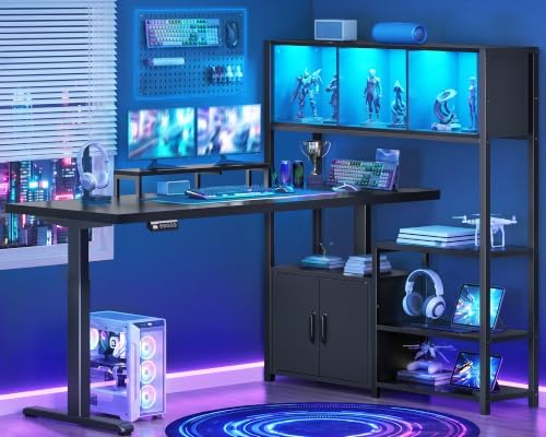 RALGEND 55'' L Shaped Standing Gaming Desk, LED Sit Stand Desk with Storage - Image 3