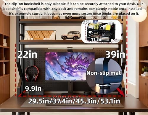 Desktop Bookshelf, pegboard Storage and Organization Rack, Dorm Desk Shelf, Desk Hutch Brown, Office Desk top Storage Rack, Student Desktop Storage,Desk Shelves(Walnut+Black, 29.5" Lx9.9 Wx39 H) - Image 2