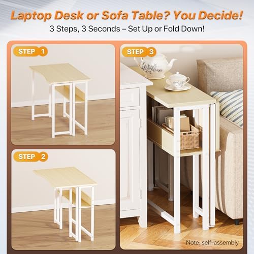Huuger Folding Desk with Storage Shelf, 31.5 Inch Foldable Computer Table - Image 4